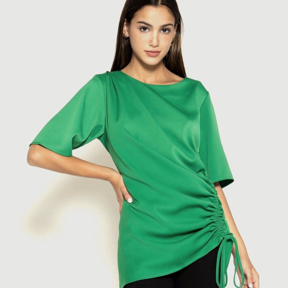 Green one sided string green gathered blouse